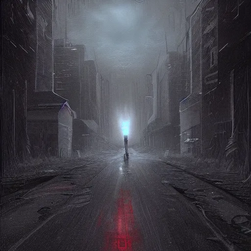 Image similar to nyarlathotep spotted in a road at night, digital art, detailed, realistic, artstation