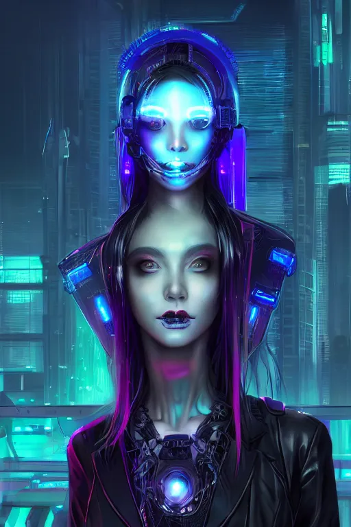 Prompt: portrait futuristic wickedness cyberpunk young female necromancer, in futuristic moonlight light source tokyo rooftop cyberpunk night, ssci-fi, fantasy, intricate, very very beautiful, elegant, neon light, highly detailed, digital painting, artstation, concept art, soft light, hdri, smooth, sharp focus, illustration, art by tian zi and craig mullins and WLOP and alphonse mucha