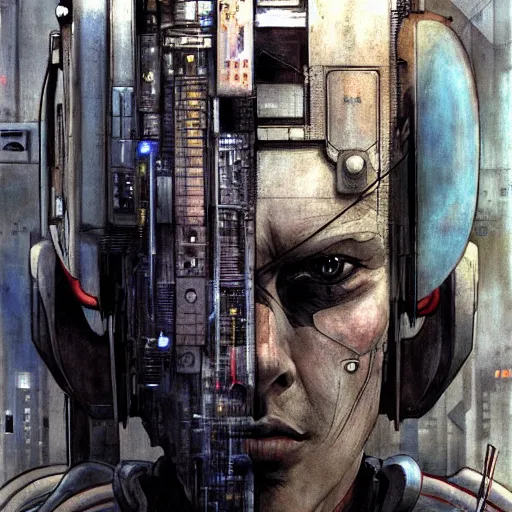 Prompt: Digital portrait of a cyborg from Ghost in the shell by Enki bilal and Salvador Dali, cyberpunk, impressive perspective, aesthetic, masterpiece