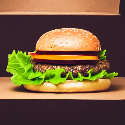 Image similar to A hamburger in the shape of a shoe box, professional food photography