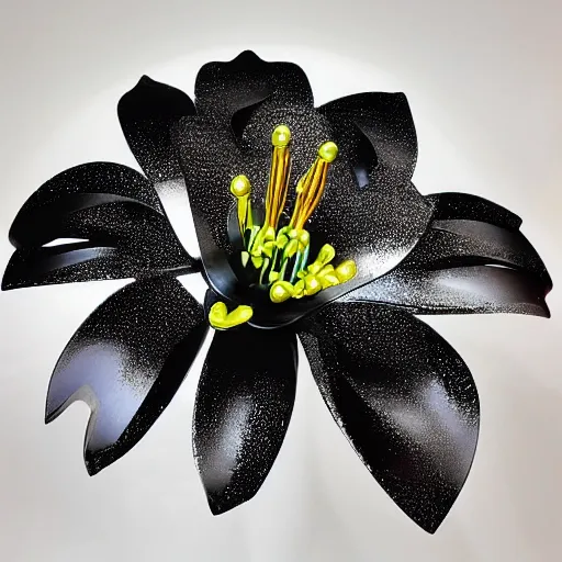 Prompt: cybertronic metallic large lily flower, beautiful, high detail