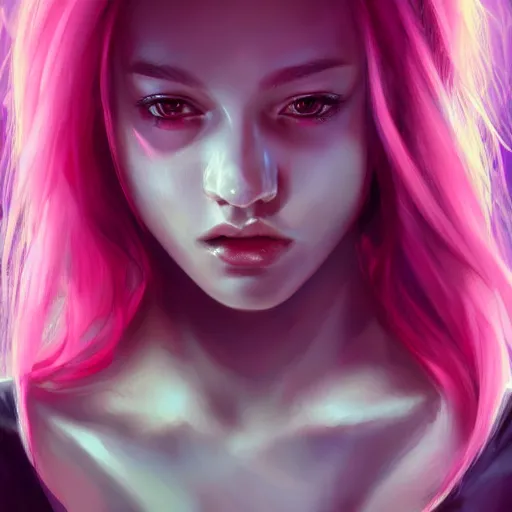 Image similar to hot teen girl, full body, pink hair, gorgeous, amazing, darkness aura brooding from her body, elegant, intricate, highly detailed, digital painting, artstation, concept art, sharp focus, illustration, art by Ross tran