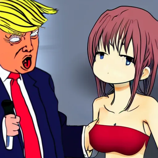 Prompt: Donald Trump eating his anime 2D girlfriend