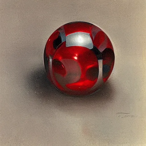 Prompt: chrome spheres on a red cube by anders zorn