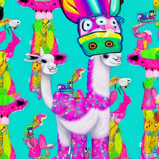 Prompt: llama in pyjamas by lisa frank