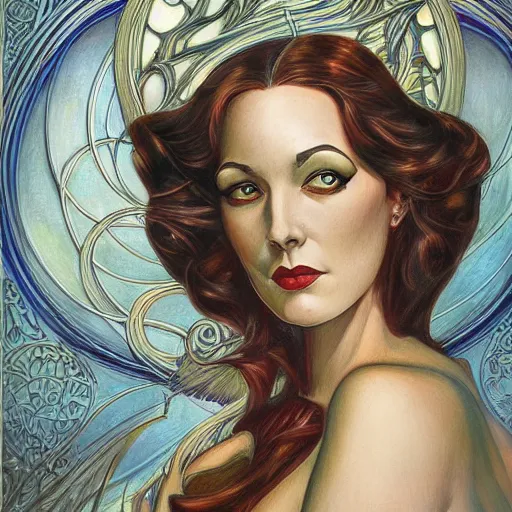 Image similar to an art nouveau streamline moderne portrait in the style of donato giancola and anna dittmann and charles dulac.