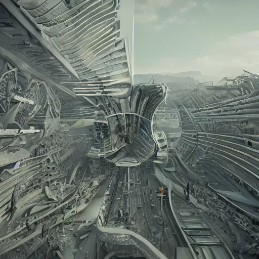 Image similar to sci-fi organic brutalism speed dynamic o x u shape wall structure view from above on the coronation of napoleon painting and digital screen billboard in the middle, unreal engine 5, keyshot, octane, artstation trending, ultra high detail, ultra realistic, cinematic, 8k, 16k, in style of zaha hadid, in style of photogrammetry point cloud, in plastic,dark, tilt shift,