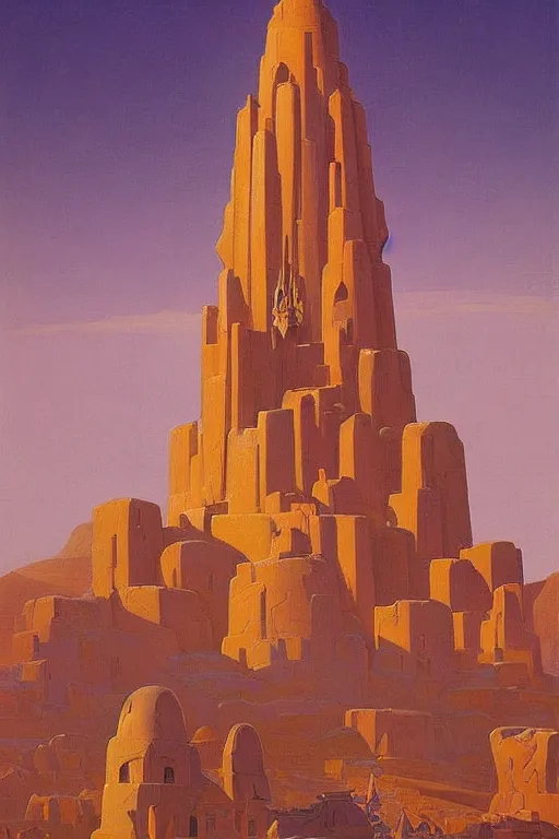 Image similar to the painted tower of the sun queen, by Sylvain Sarrailh and Nicholas Roerich and jean delville and Tyler Edlin and William Dyce, dramatic cinematic lighting , beautiful garden, ornate carved architecture, smooth, sharp focus, extremely detailed
