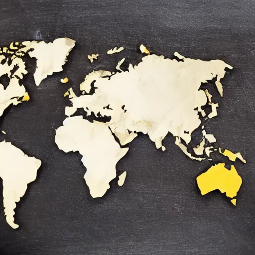 Prompt: a map of the world made out of cheese and wine