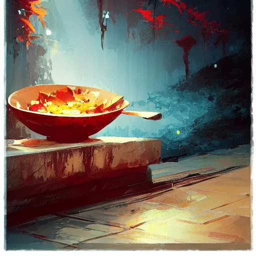 Image similar to a bowl of rice, by anato finnstark, by alena aenami, by john harris, by ross tran, by wlop, by andreas rocha