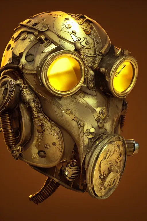 Image similar to steampunk mask minimalist fantasy art robot ninja helmet, global illumination ray tracing hdr fanart arstation by sung choi and eric pfeiffer and gabriel garza and casper konefal radiating a glowing aura