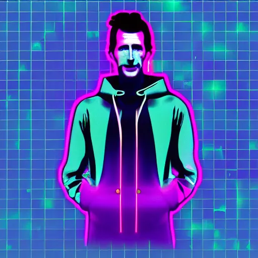 Image similar to nikola tesla in hoodie, thin, portrait, vaporwave, synthwave, neon, vector graphics, cinematic, volumetric lighting, f 8 aperture, cinematic eastman 5 3 8 4 film, photorealistic