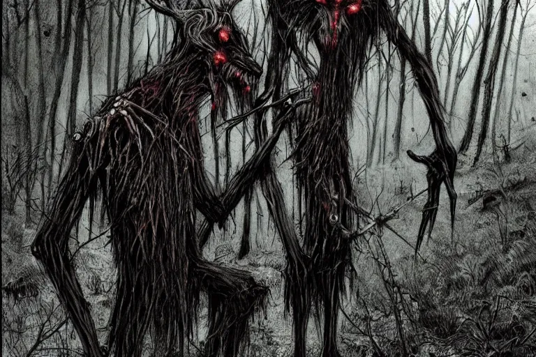 Image similar to mad wendigo in grim forest artwork by ben templesmith