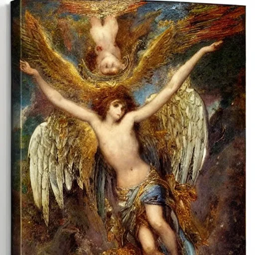 Prompt: angels falling from heaven by gustave moreau