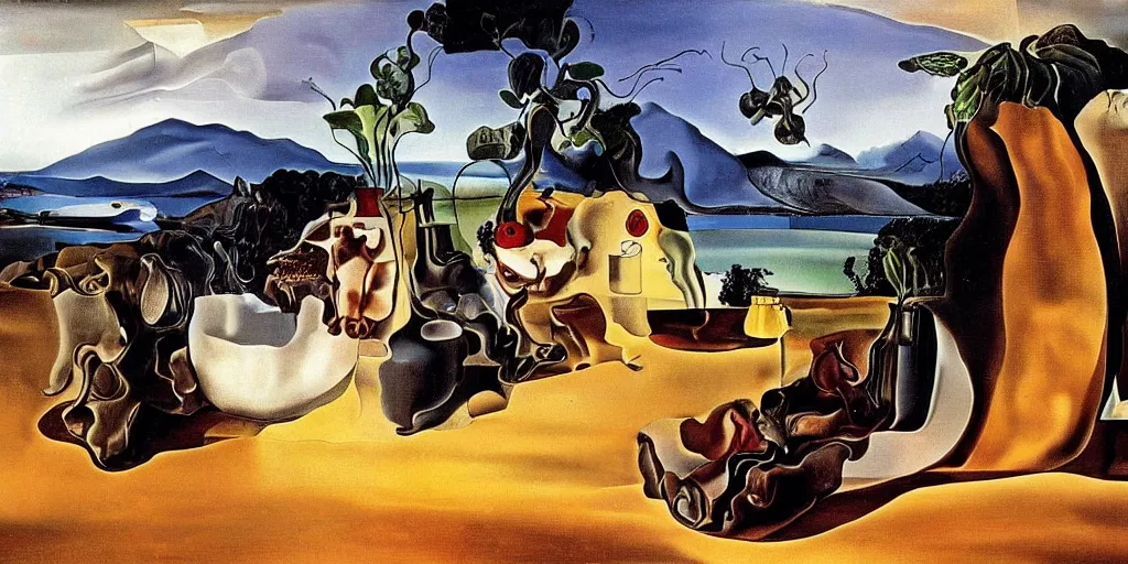 Image similar to wine making process painted by salvador dali