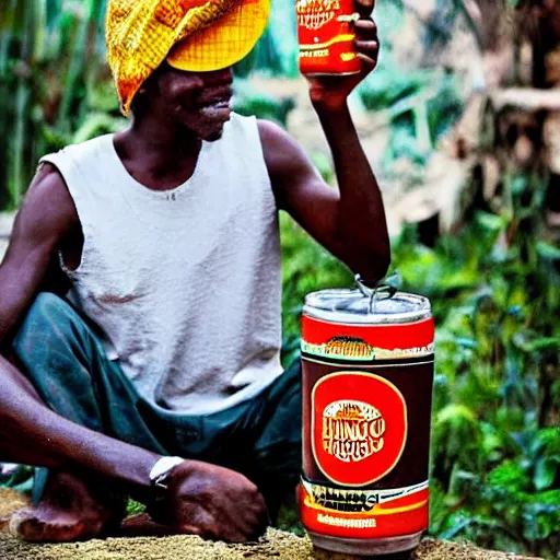 Image similar to bongo man drinking bongo beer on bongo style africa bongo people and love, realistic photo, surreal place