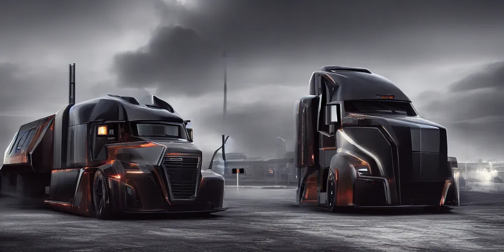 Prompt: a design of a futuristic cybertruck, designed by Polestar, blade runner background, stained antique copper car paint, black windows, dark show room, dramatic lighting, hyper realistic render, depth of field