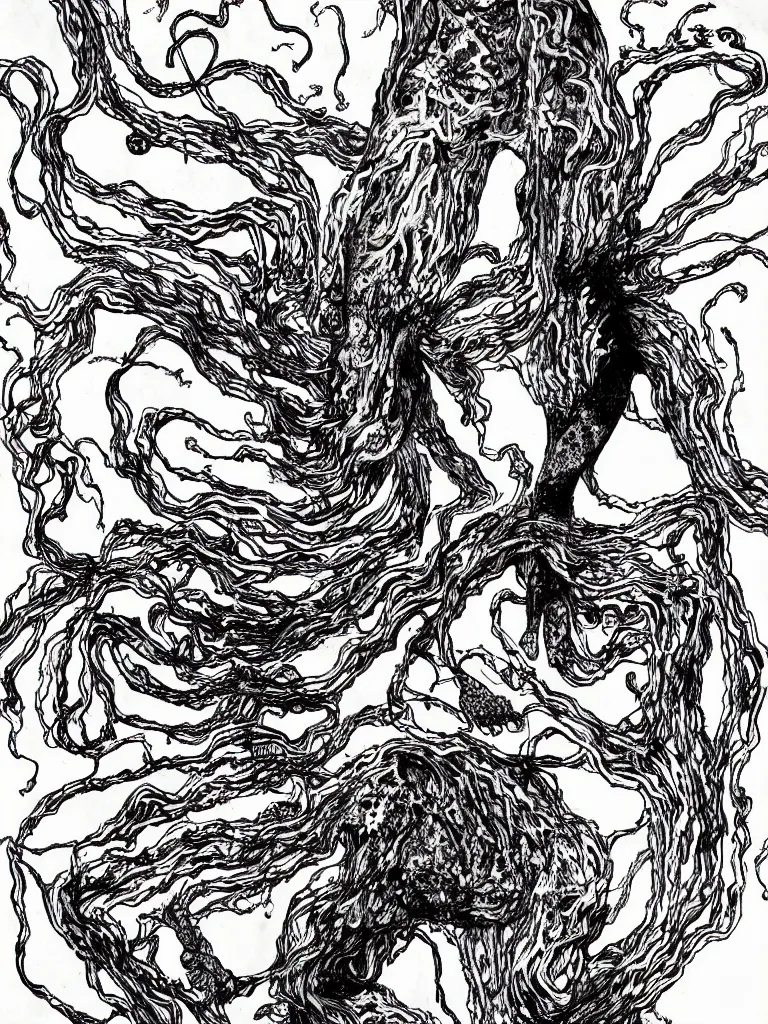 Image similar to black and white illustration creative design junji ito body horror monster