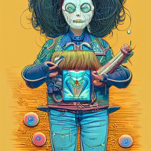 Image similar to original jean giraud digital art painting pastel goth aesthetic, creepy kawaii, highly detailed, highly intricate, tom whalen
