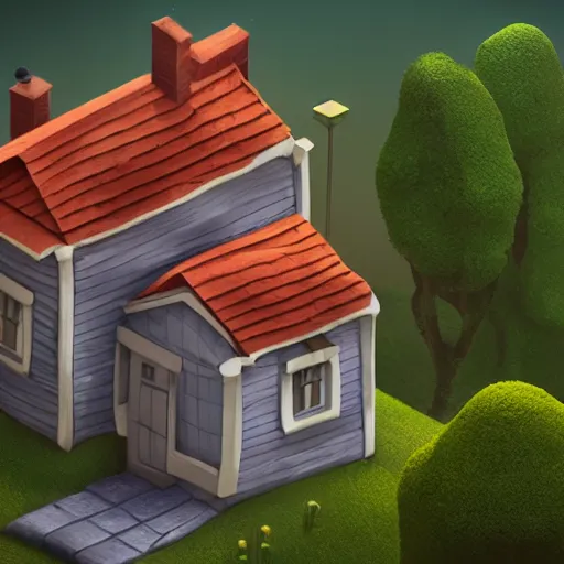 Image similar to isometric 3 d cute house, smoth 3 d illustration, cinematic matte painting, soft render, servando lupini, handpaint texture, blender, 3 dcoat