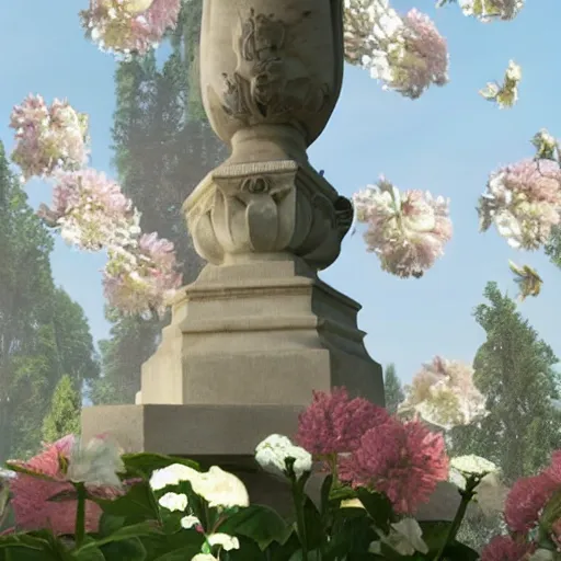 Image similar to a marble statue covered in flowers, full frame, cinematic light , unreal engine,