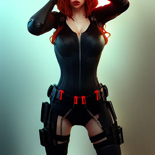 Prompt: Samantha 38G as black widow, au naturel, hyper detailed, digital art, trending in artstation, cinematic lighting, studio quality, smooth render, unreal engine 5 rendered, octane rendered, art style by klimt and nixeu and ian sprigger and wlop and krenz cushart