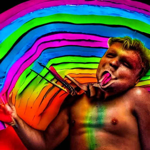 Prompt: 8 k photos of human eats rainbow, uhd details