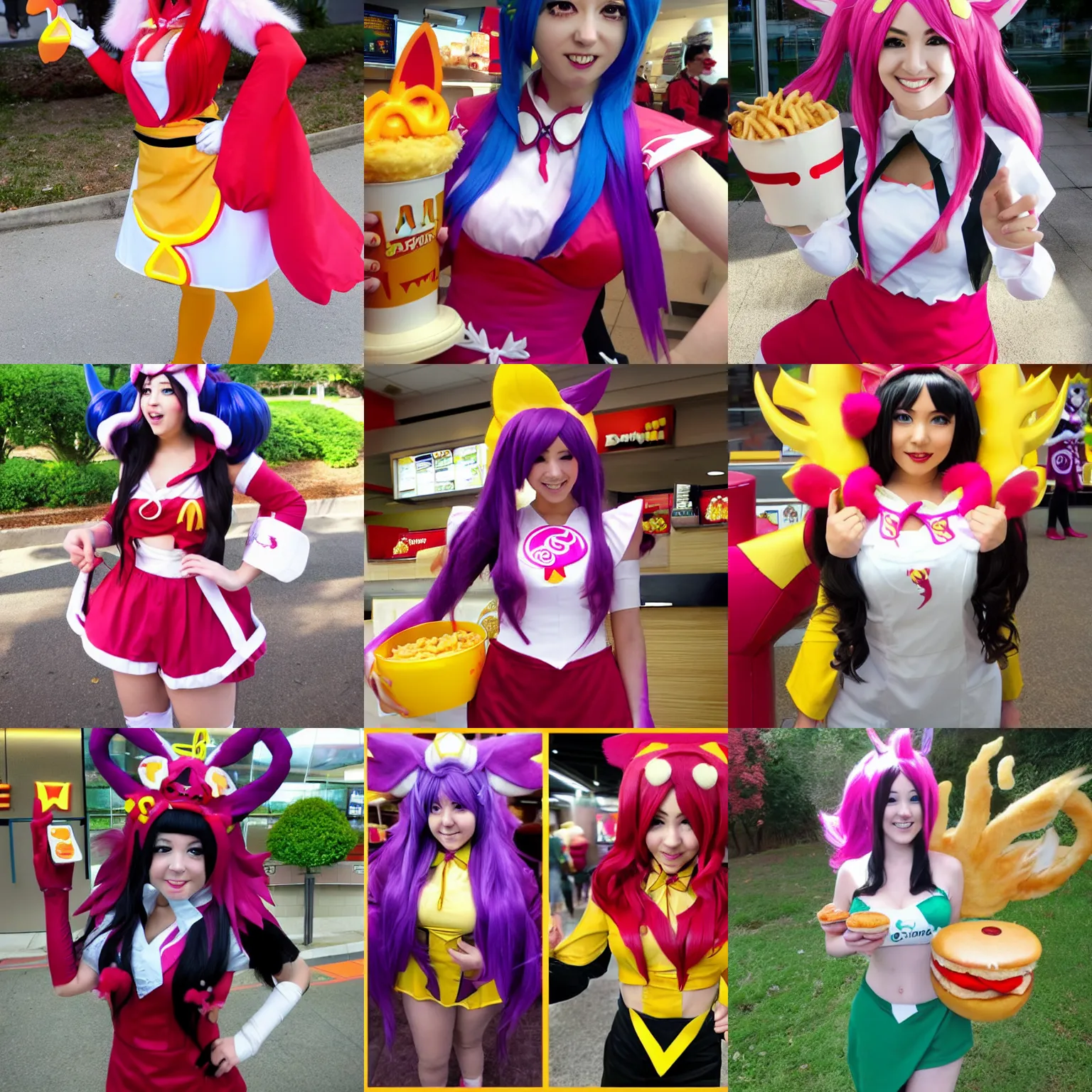 Prompt: cosplay of spirit blossom ahri from league of legends as a mcdonalds employee