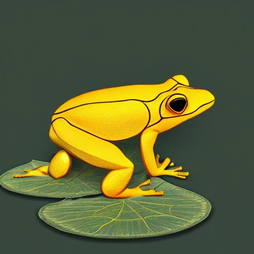 Image similar to a golden frog standing on a lotus, digital art, trending on artstation