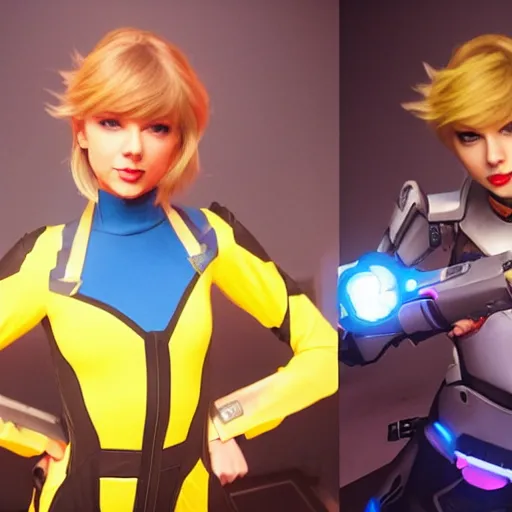 Image similar to taylor swift as tracer from overwatch