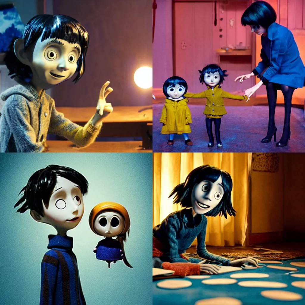 a live action adaptation of Coraline, film still, | Stable Diffusion