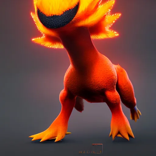 Prompt: photography of a realistic magmar animal, ultra detailed, 8 k, cinematic lighting, natural background, trending on artstation, pokemon