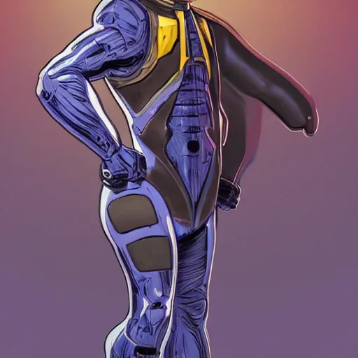 Prompt: human in suit with conic helmet and jetpacks attached to arms and legs, against dark background, fluid, smooth, organic, crazy, high contrast, sharpness, dramatic, by artgerm and siudmak and richard corben and moebius