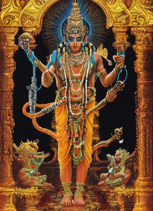 Prompt: highly detailed picture of cybertronic statue of shiva in a hindu temple, edge of the universe, perfectly symmetrical face, elegant, centered, digital painting, artstation, concept art, smooth, sharp focus, illustration, golden ratio, perfect symmetrical, intricate, by boris vallejo, masterpiece, book by gene wolfe, highly detailed painting by gustave dore