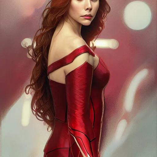 Prompt: ultra realistic illustration, elizabeth olsen as scarlet witch, intricate, elegant, highly detailed, digital painting, artstation, concept art, smooth, sharp focus, illustration, art by artgerm and greg rutkowski and alphonse mucha