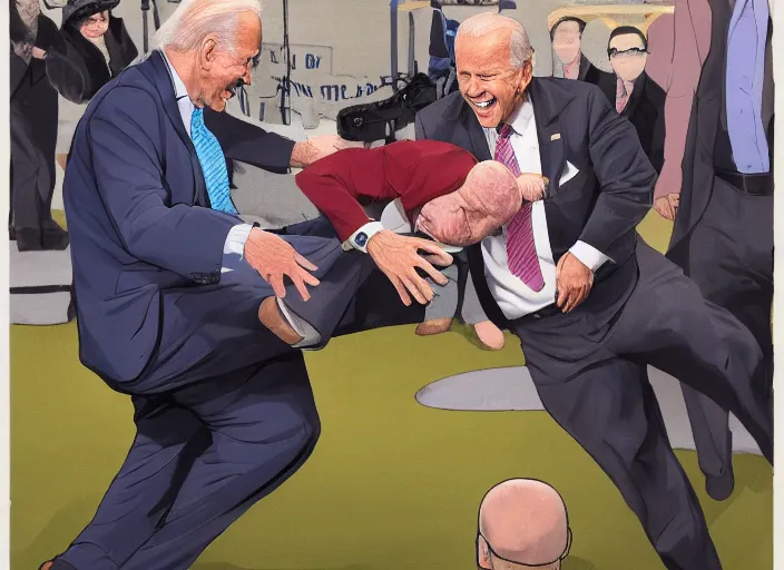 Image similar to Joe Biden kicks a fat man in the face, 8K, high quality, highly detailed