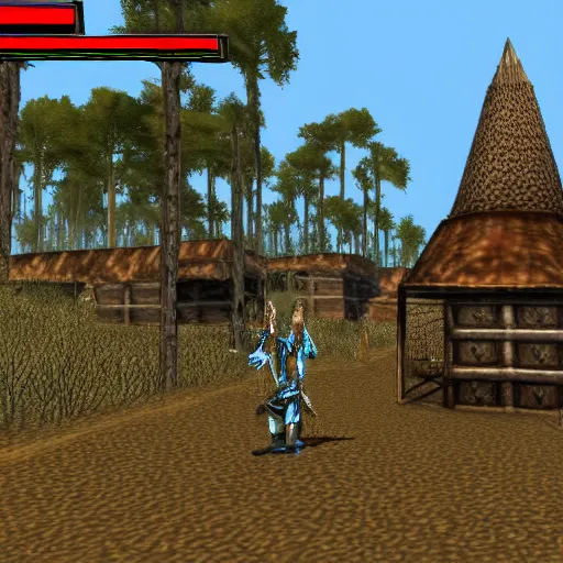 Prompt: bip bippadotta in morrowind, screenshot