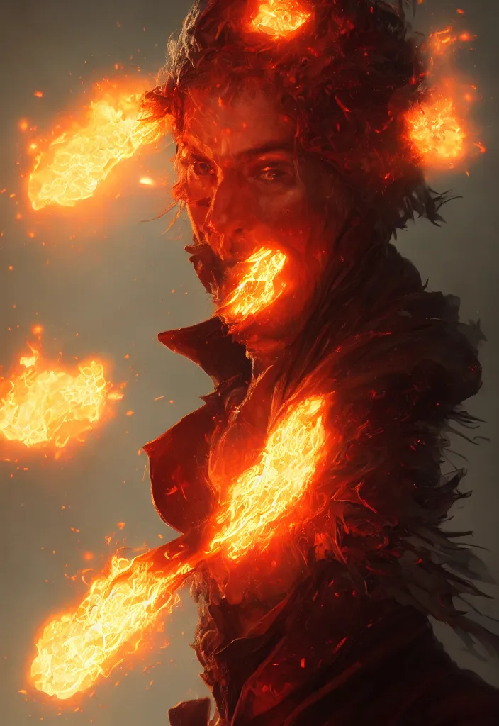 Prompt: a fancy portrait of a raging mage covered in flames by greg rutkowski, sung choi, mitchell mohrhauser, maciej kuciara, johnson ting, maxim verehin, peter konig, 8 k photorealistic, cinematic lighting, hd, high details,