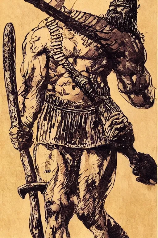 Image similar to ancient historically accurate depiction of the Bible Character Goliath of Gath, the Philistine warrior giant by frank miller