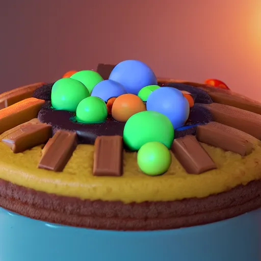 Image similar to a jello chocolate candy lollipop snickers bar icecream cake muffin jaffa marshmallow nougat waffle candy gummy jelly sandwich, volumetric lighting, octane render, unreal engine, 8k, hd, perfect, decadent, highly detailed, stroopwaffel