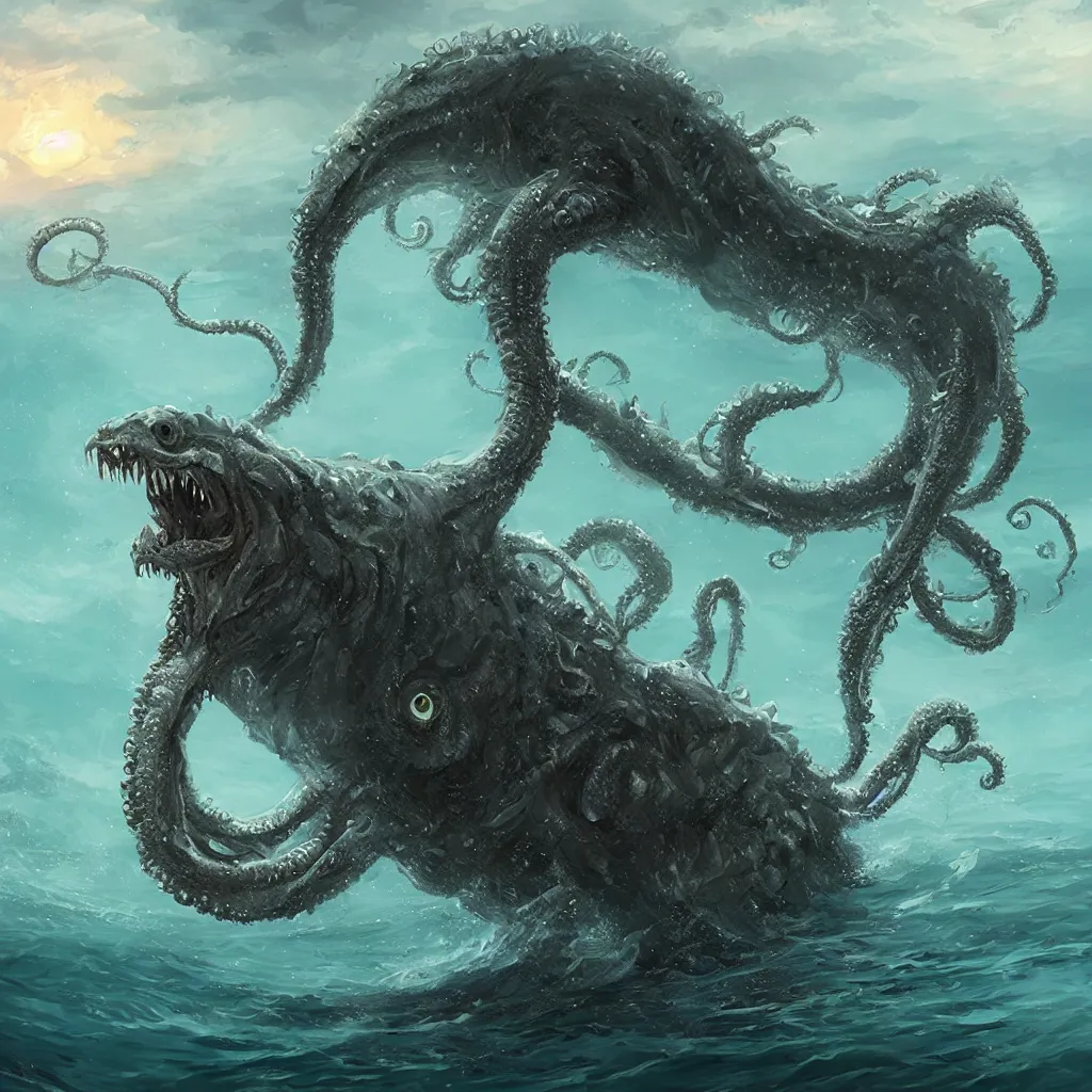 Image similar to lovecraftian sea monster by wlop