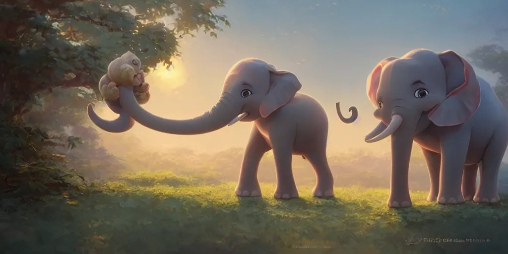 Prompt: a wholesome cute pixar baby elephant in the morning light studio ghibli, pixar and disney animation, sharp, anime key art by rossdraws greg rutkowski craig mullins, bloom, back lighting