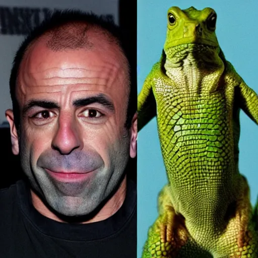 Image similar to joe rogan as a lizard person