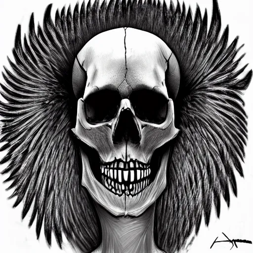 Prompt: high detail digital art of a skull face caught in a ring of fire with angel wings, brain still intact, imperior, flames, death, trending on artation,