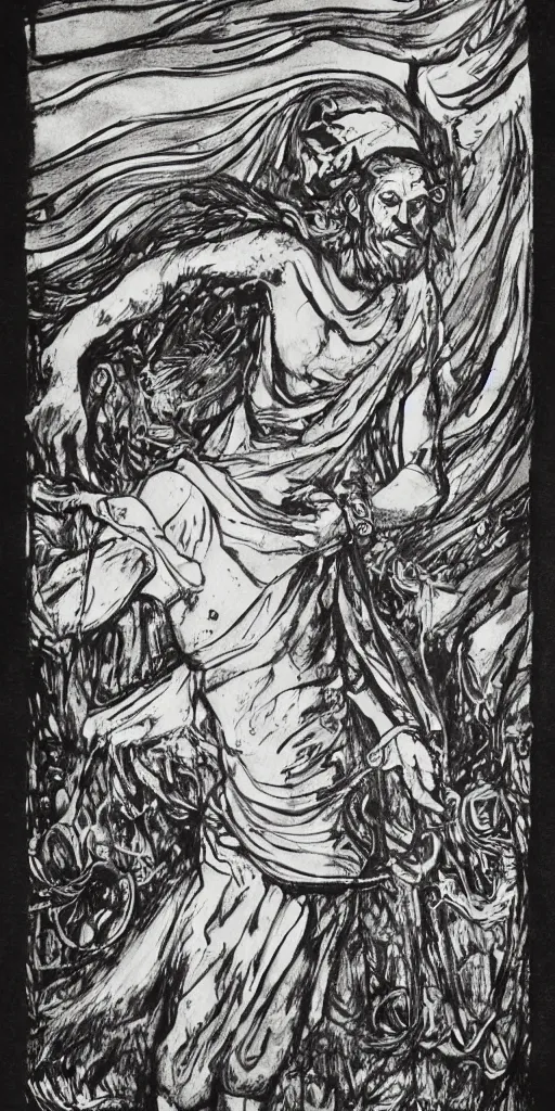 Prompt: The Fool, tarot, black and white ink wash, Sam Webber