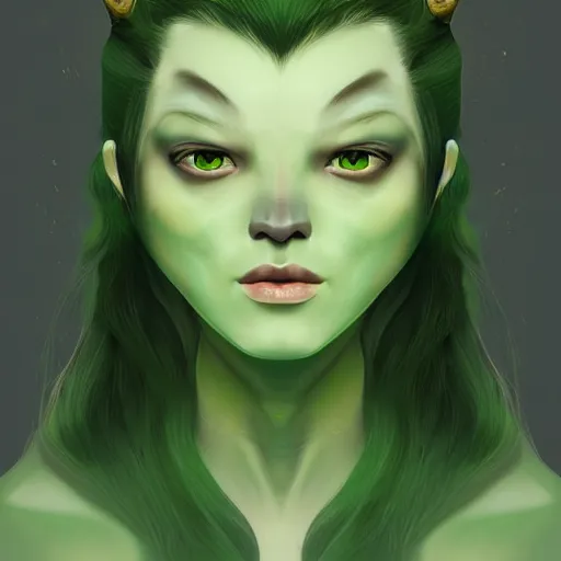 Image similar to character portrait of a green orc female, light green tone beautiful face by hsiao - ron cheng