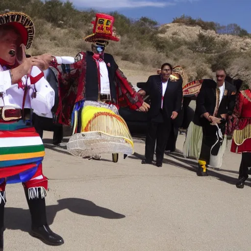 Image similar to donald trump dressed as a mariachi on the border with mexico