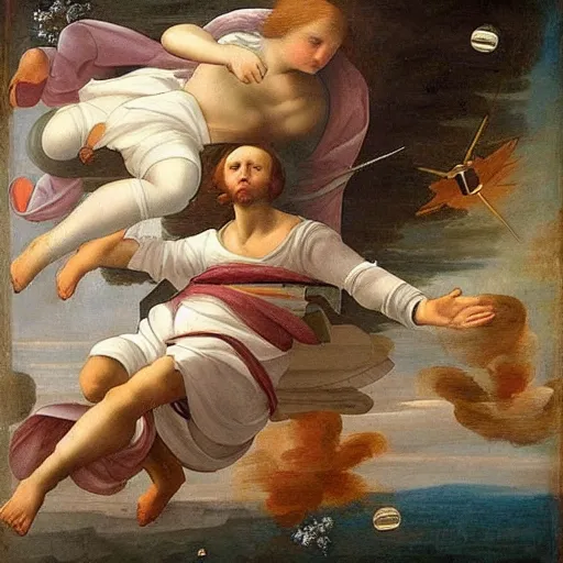 Image similar to beautiful renaissance painting of an astronaut floating in space