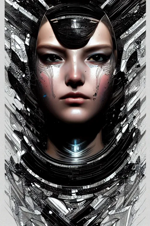 Image similar to beautiful female android in distress!, black shiny eyes, half portrait, background explosion, intricate detailed environment, floro details, intricate, elegant, highly detailed, digital painting, artstation, concept art, smooth, sharp focus, illustration, art by brian sum, greg rutkowski