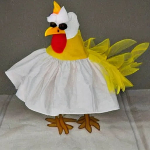 Image similar to chicken wearing a maid dress